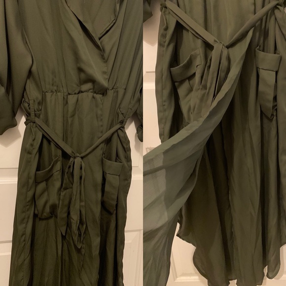 New faux wrap maxi dress w/deep v-neck (green) - Picture 2 of 5